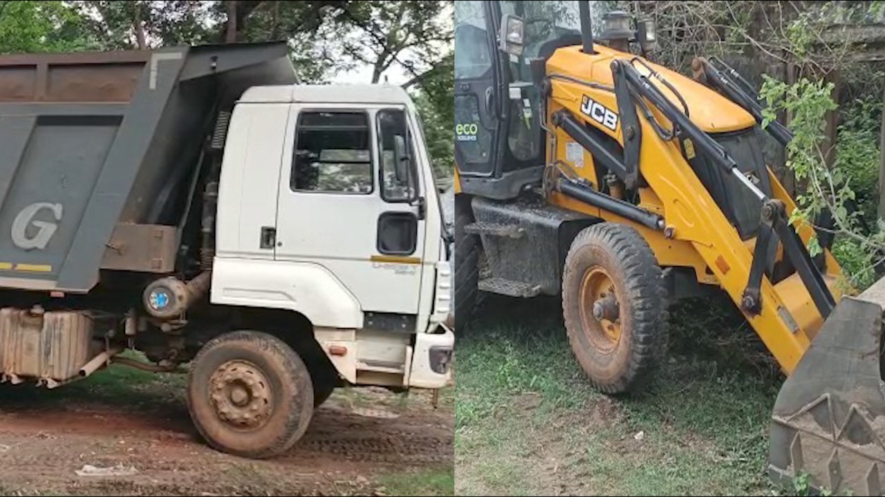 LOHARDAGA: पेशरार जंगल की हुसरू नदी से बालू का अवैध उठाव कर रहे दो हाइवा और एक जेसीबी जब्त