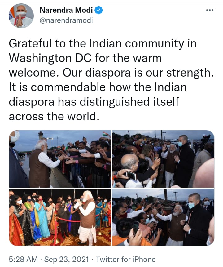 अमेरिका में पीएम नरेंद्र मोदी का भव्य स्वागत, क्वार्ड लीडर्स समिट में होंगे शामिल