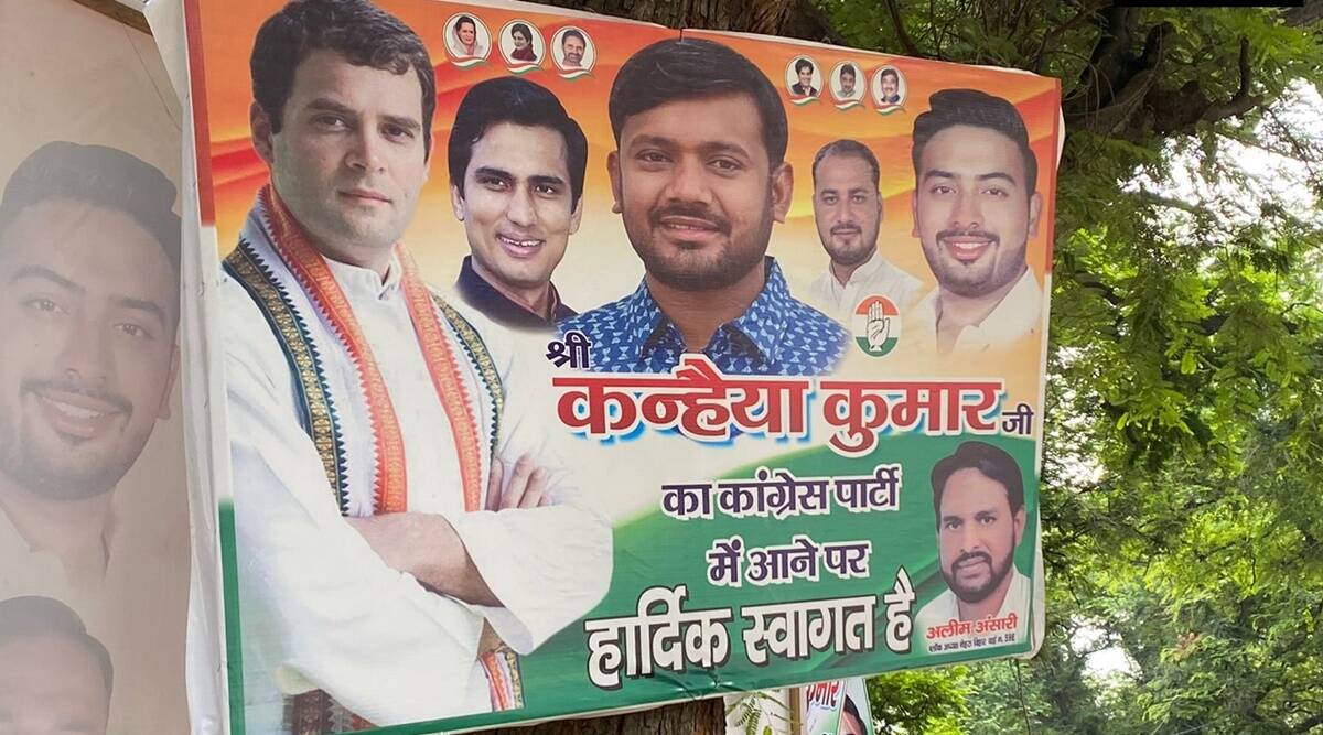 कन्हैया आज थामेंगे कांग्रेस का दान, कांग्रेस दफ्तर के बाहर लगा पोस्टर