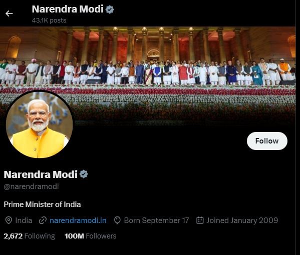 ग्लोबल लीडर बने पीएम मोदी, सोशल मीडिया X अकाउंट पर हुए 100 मिलियन फॉलोवर्स
