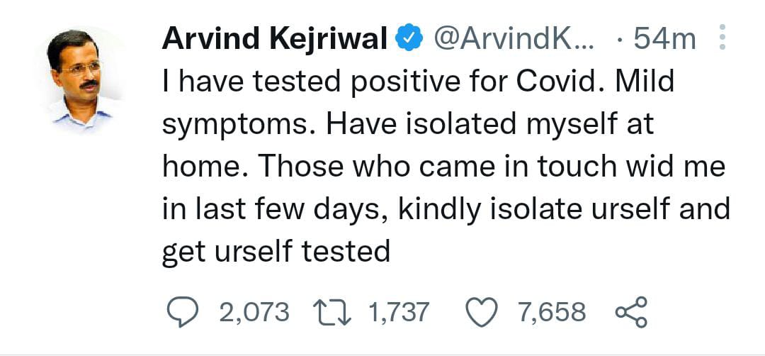अरविन्द केजरीवाल हुए कोरोना पाॅज़िटिव, खुद को किया आइसोलेट