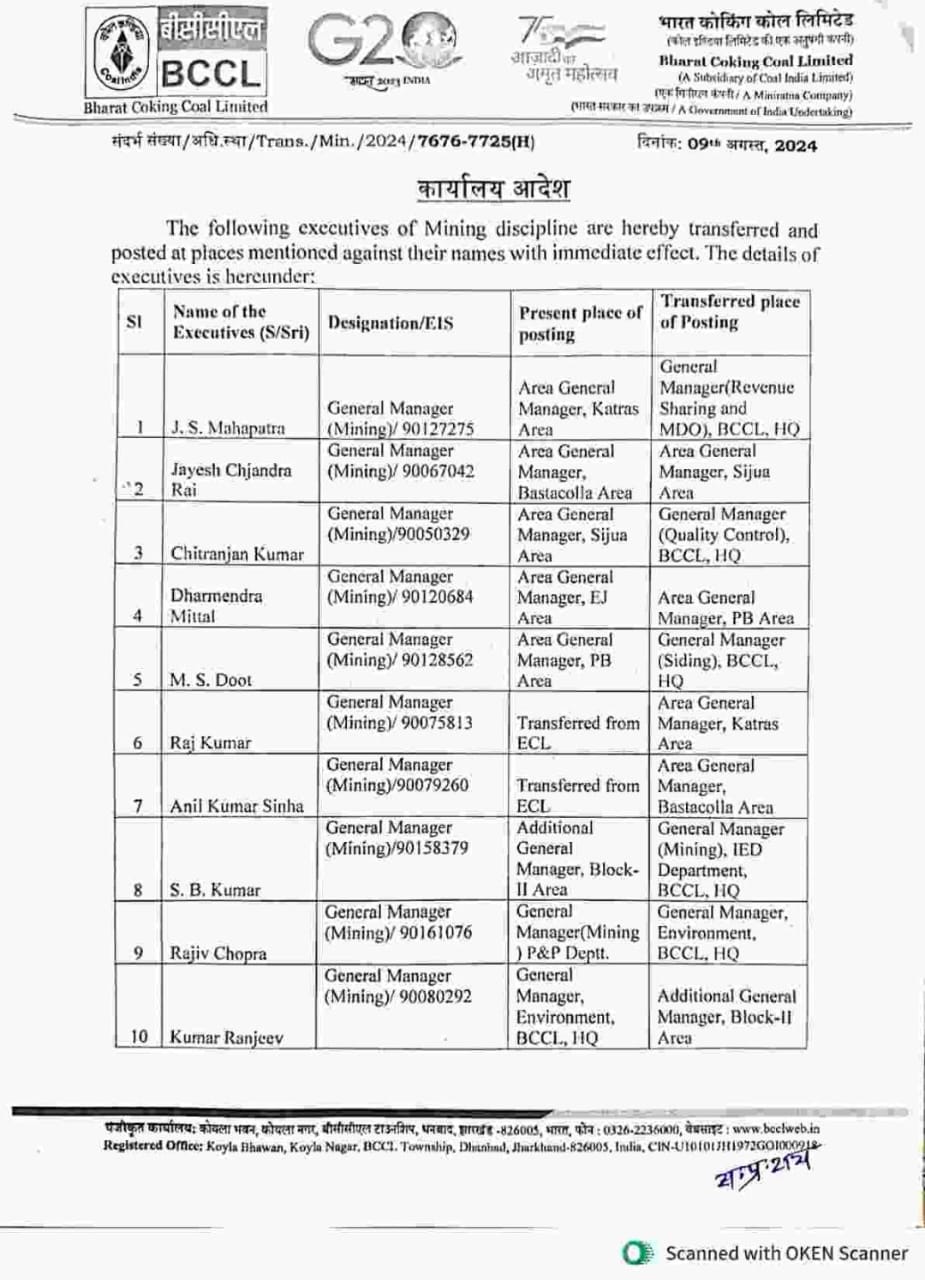 BCCL :आखिर एक झटके में कड़े आदेश के साथ  10 महाप्रबंधक क्यों बदले गए ,पढ़िए इस रिपोर्ट में 