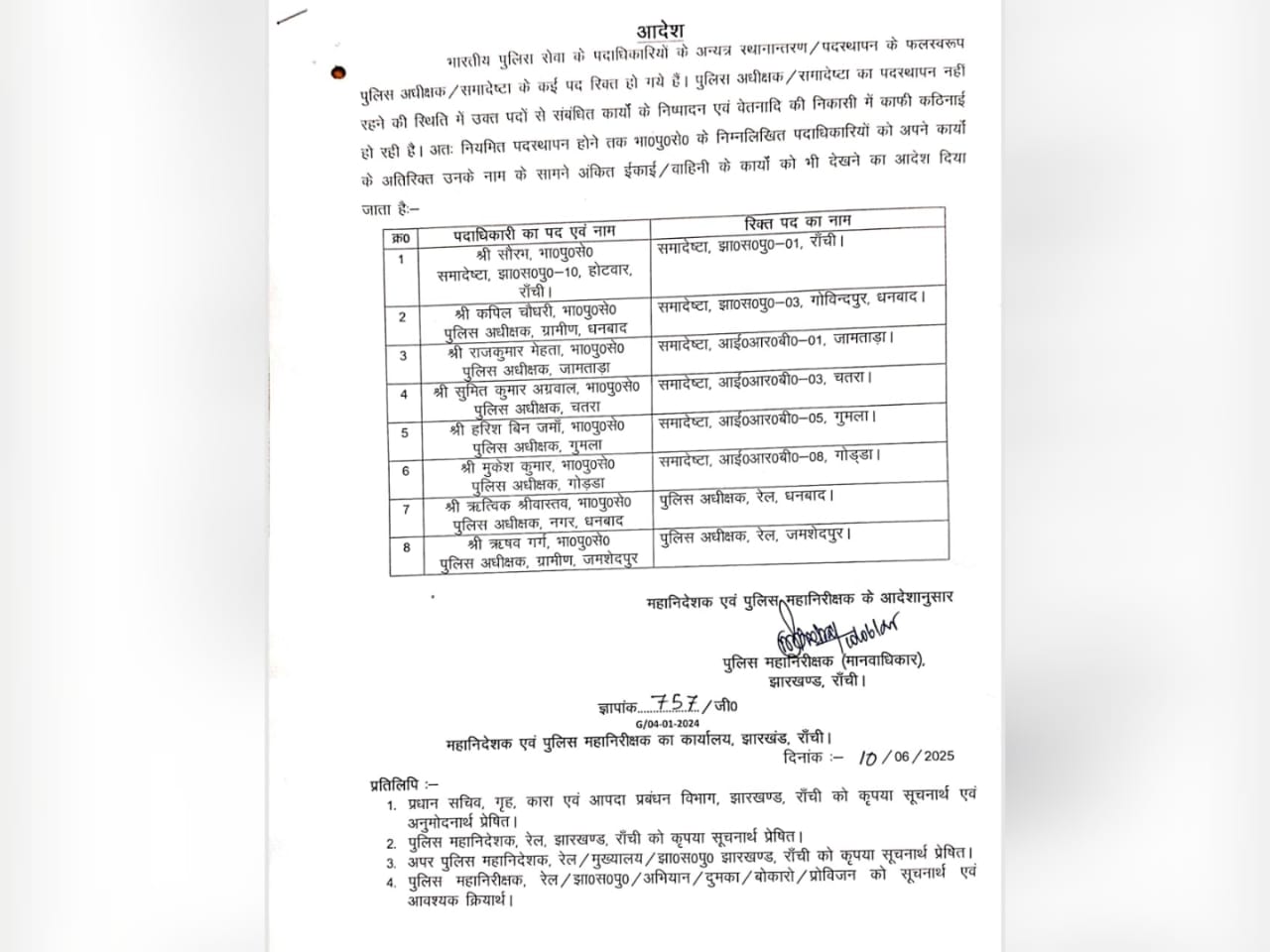 आठ आईपीएस को अतिरिक्त प्रभार का मामला: यह वही पत्र है,जिसपर पुलिस मुख्यालय को मिली है चेतावनी,पढ़िए कैसे शुरू हो गई है राजनीति