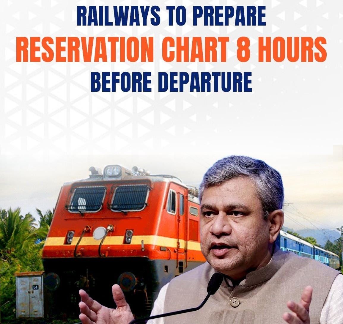 रेल यात्री ध्यान दें! रेलवे टिकट रिजर्वेशन सिस्टम में बड़ा बदलाव, अब 4 नहीं 8 घंटे पहले तैयार हो जाएगा चार्ट, जानिए पूरी डिटेल 