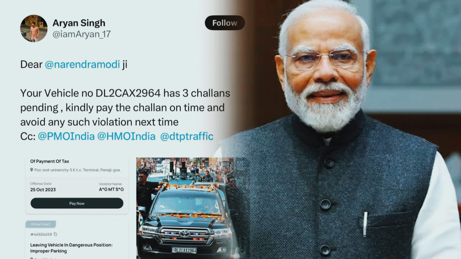 आम लोग तो दूर, अब प्रधानमंत्री तक का कट गया चालान : अब क्या मोदीजी को भरना पड़ेगा चालान