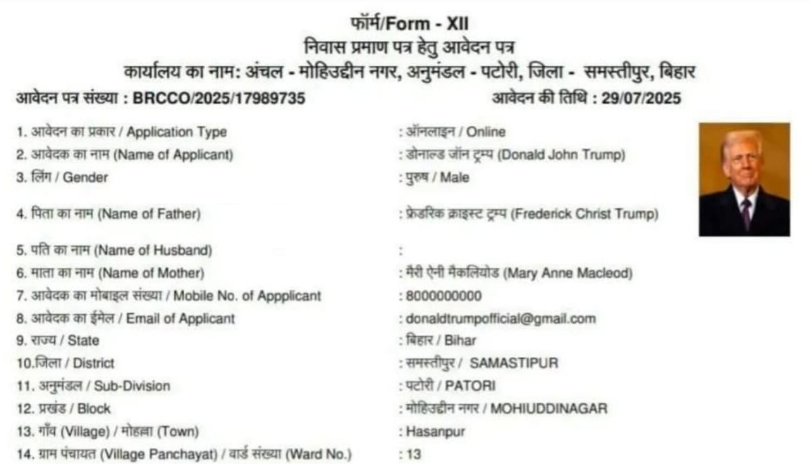 उफ्फ ये बिहार!  कुत्ता, कौआ के बाद अब ‘डोनाल्ड ट्रंप’ बन गए बिहार के निवासी, लेटर हुआ वायरल, प्रशासन पर भी उठे सवाल