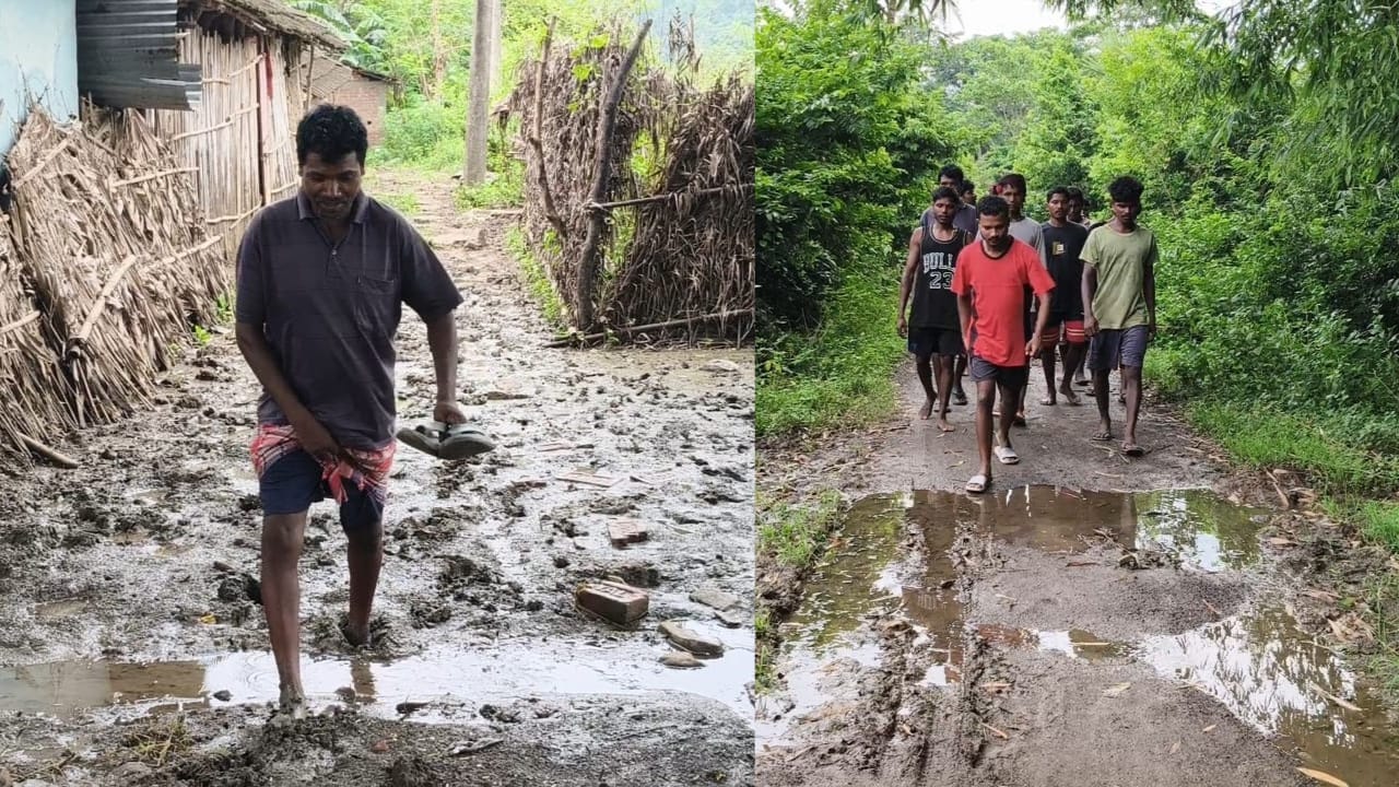 साहिबगंज: कोंगाबेड़ा गांव के पथरीली सड़क में जल जमाव से ग्रामीण परेशान, प्रशासन और जनप्रतिनिधियों का विकास की दावा फेल