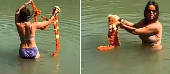 दोषी कौन ! ऋषिकेश में विदेशी महिला ने बिकनी पहनकर गंगा में लगाई डुबकी तो क्यों मच गया बवाल देखिए-VIDEO