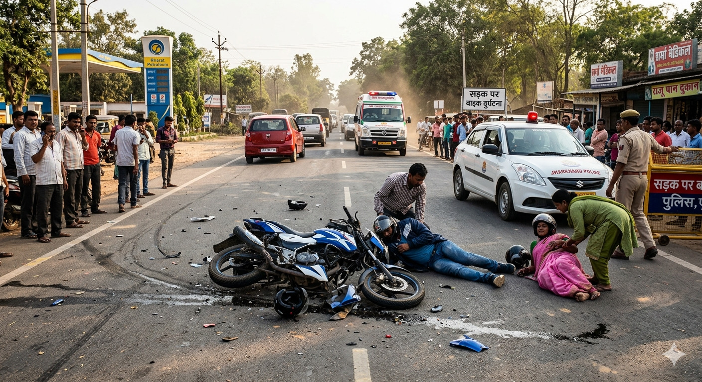 धनबाद में भीषण सड़क हादसा, बाइक सवार दंपती की मौत, मासूम की हालत नाजुक