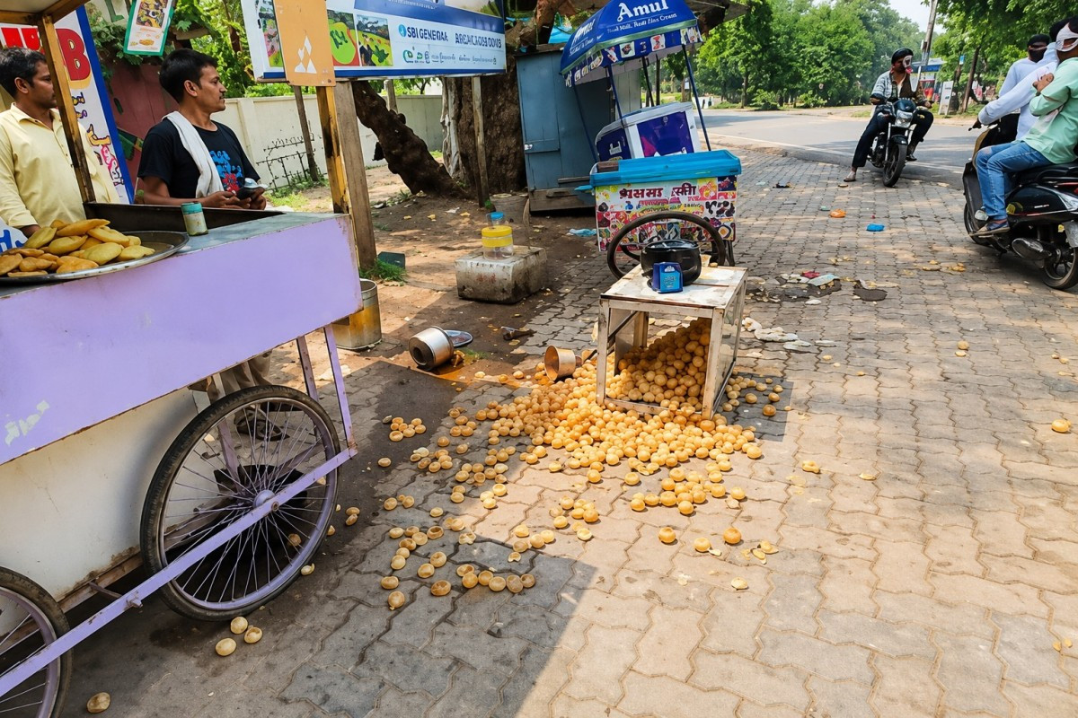 कानून के पहिए तले कुचली गई गरीब की रोजी-रोटी! पुलिस वाहन के तेज़ टक्कर से बिखरा रेहड़ी वाले का सामान