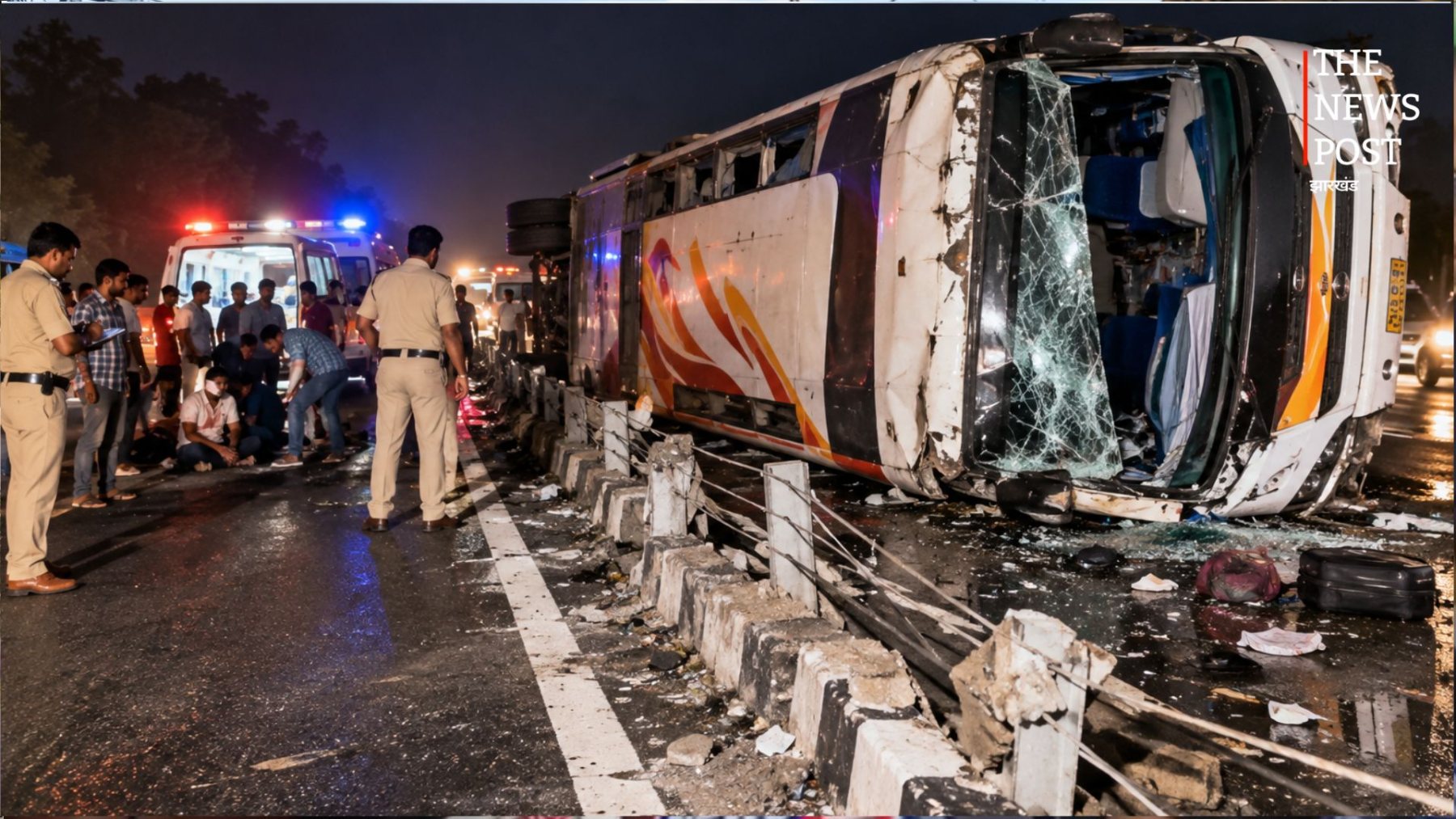 धनबाद में ओवरटेक के दौरान पलटी महारानी बस, 8 यात्रियों को पहुंचाया गया अस्पताल