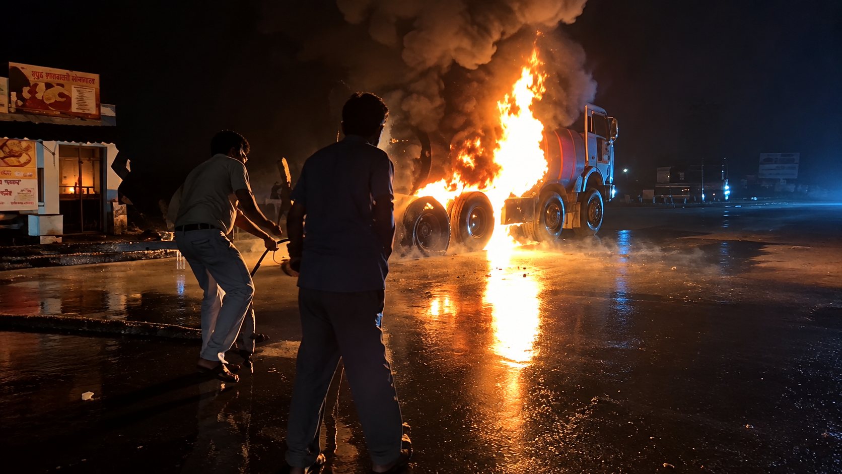 रामगढ़ में चलते ट्रक के तेल टैंक में ब्लास्ट, ड्राइवर ने कूदकर बचाई जान
