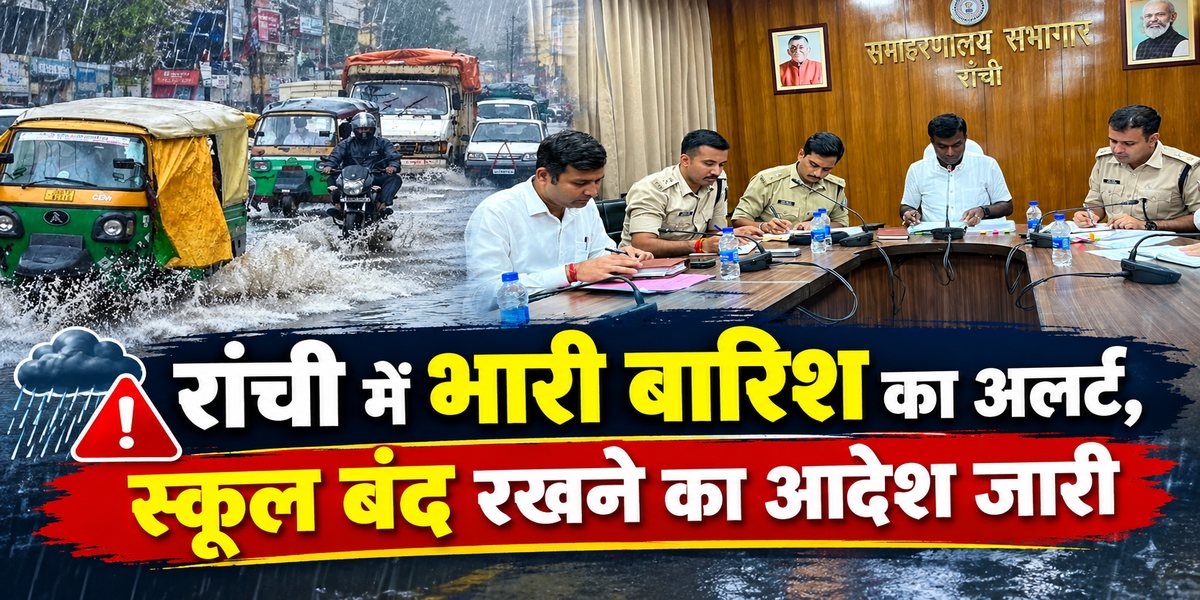 रांची में भारी बारिश का अलर्ट, कल स्कूल बंद रखने का आदेश   
