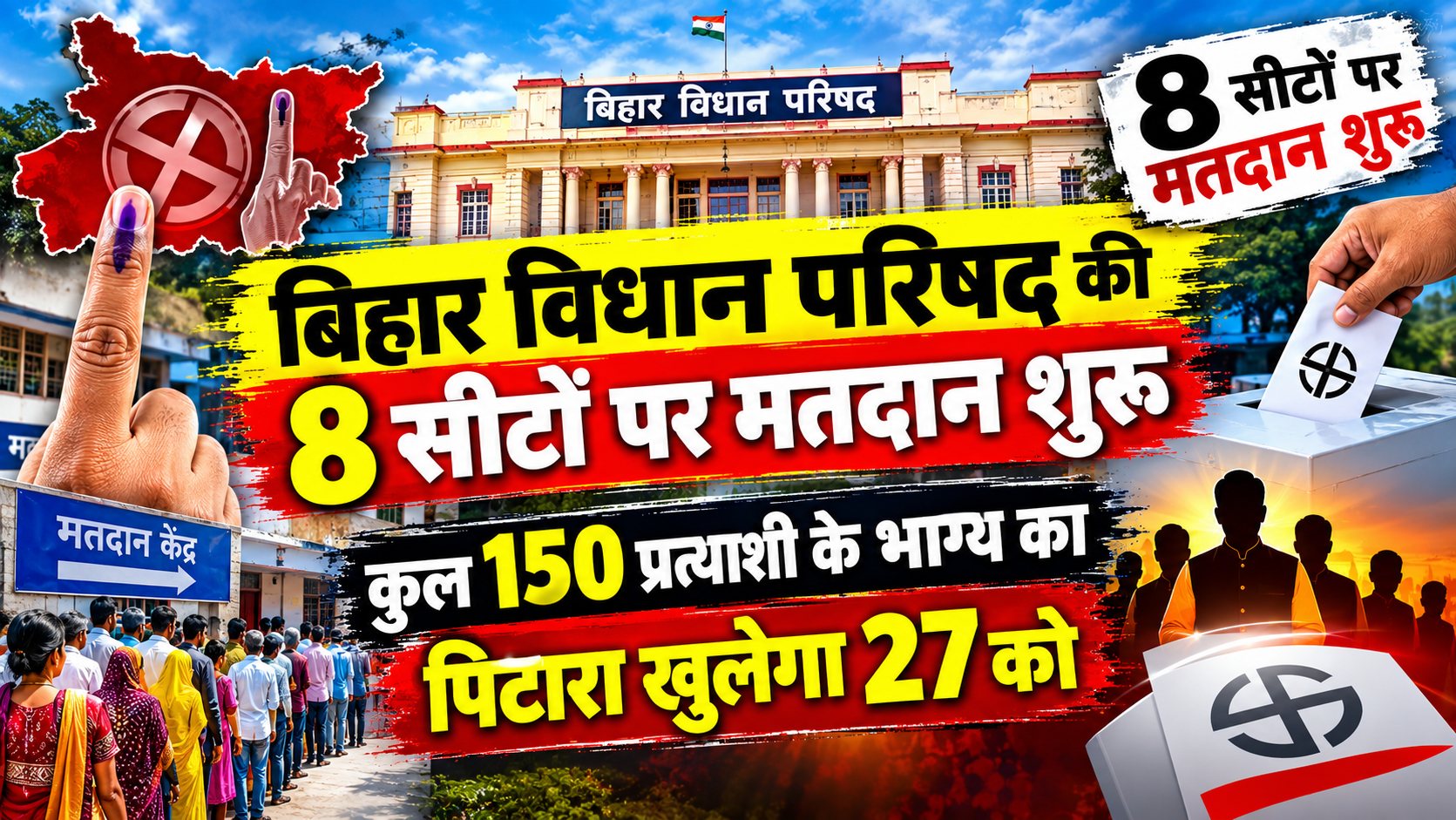बिहार विधान परिषद की 8 सीटों पर मतदान शुरू, 27 को आयेगा परिणाम, करीब 150 उम्मीदवार हैं मैदान में