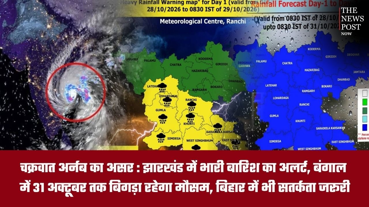 चक्रवात अर्नब का असर! झारखंड-बंगाल में भारी बारिश का अलर्ट, बिहार में भी बदलेगा मौसम
